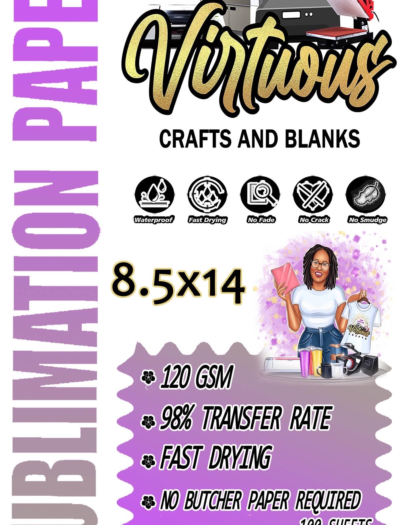 Virtuous Crafts Sublimation Paper| 8.5 x 14